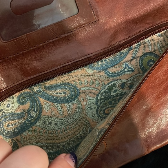 HOBO International Brown Leather Bow Buckle Detail Fold Over Clutch Purse - Picture 13 of 17